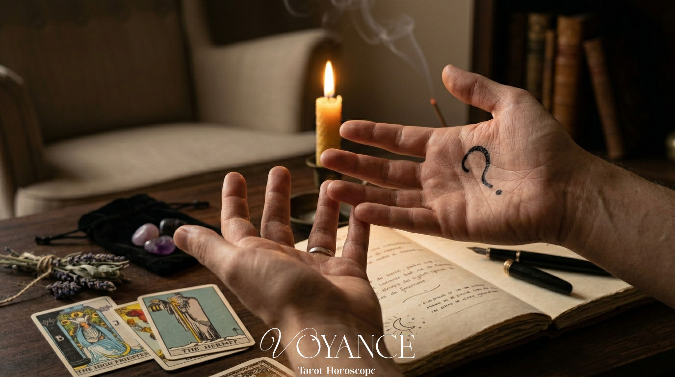 Bougie allumée et carnet ouvert pour une séance avec un médium