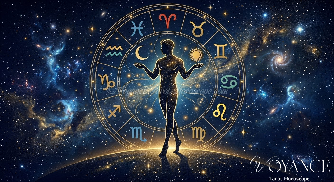 Horoscope comportemental : ce que votre signe dit vraiment de vous 3 Cercle de symboles astrologiques entourant une silhouette humaine - comportement et zodiaque