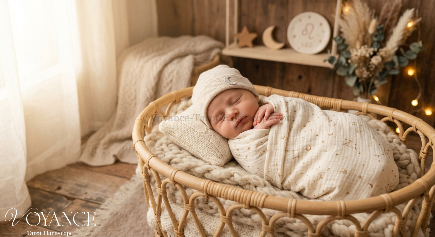 Horoscope du nouveau-né : le signe de votre bébé et son caractère 3 Nouveau-né endormi, lumière dorée douce, ambiance tendresse