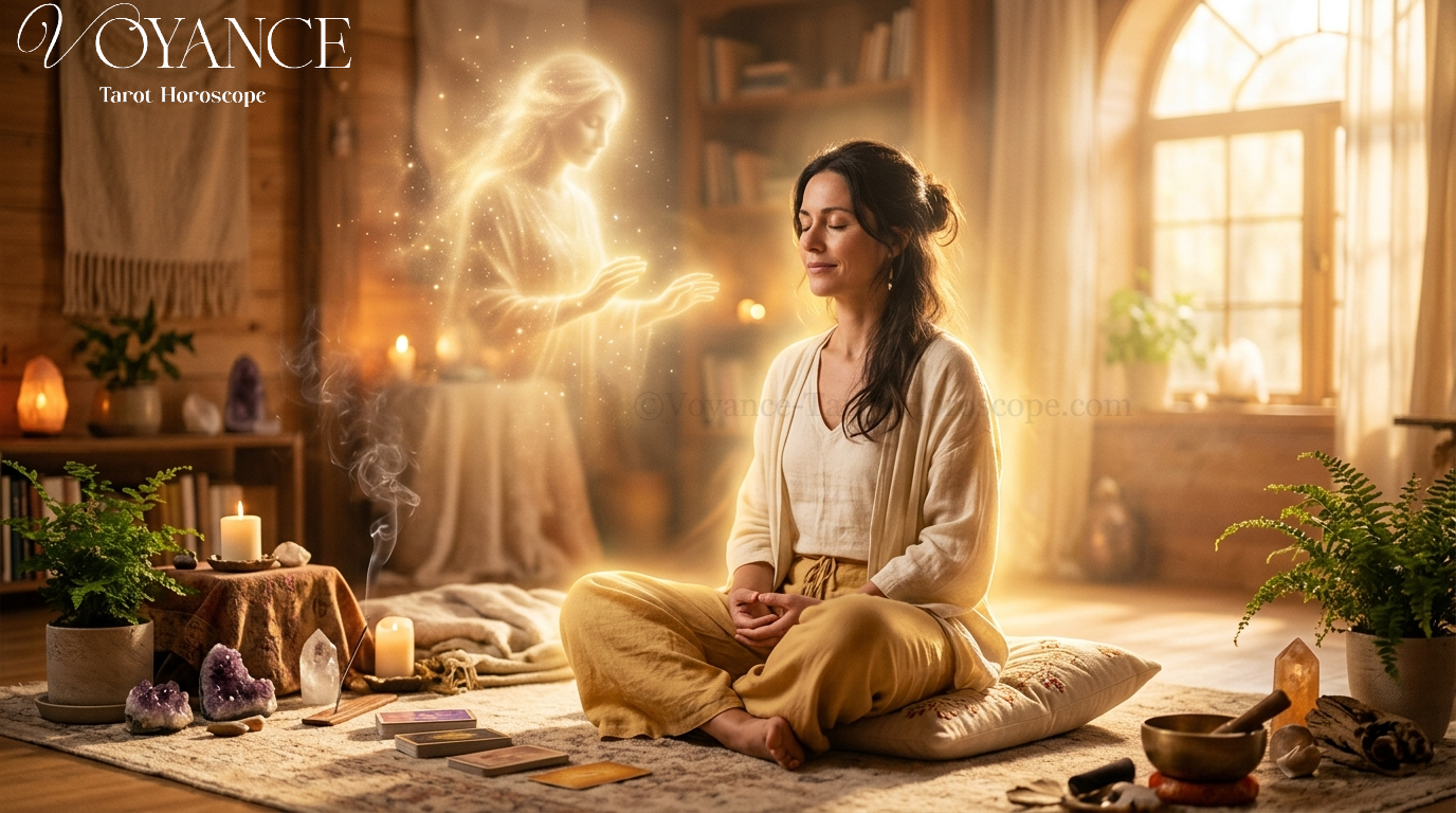 Qu'est-ce qu'un guide spirituel et comment entrer en contact ? 3 Lumière dorée diffuse dans un espace de méditation calme
