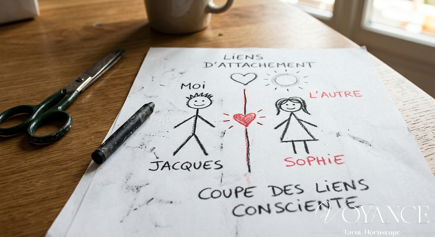 Blog de spiritualité 31 Feuille avec deux bonhommes allumettes dessinés, crayon et ciseaux posés à côté