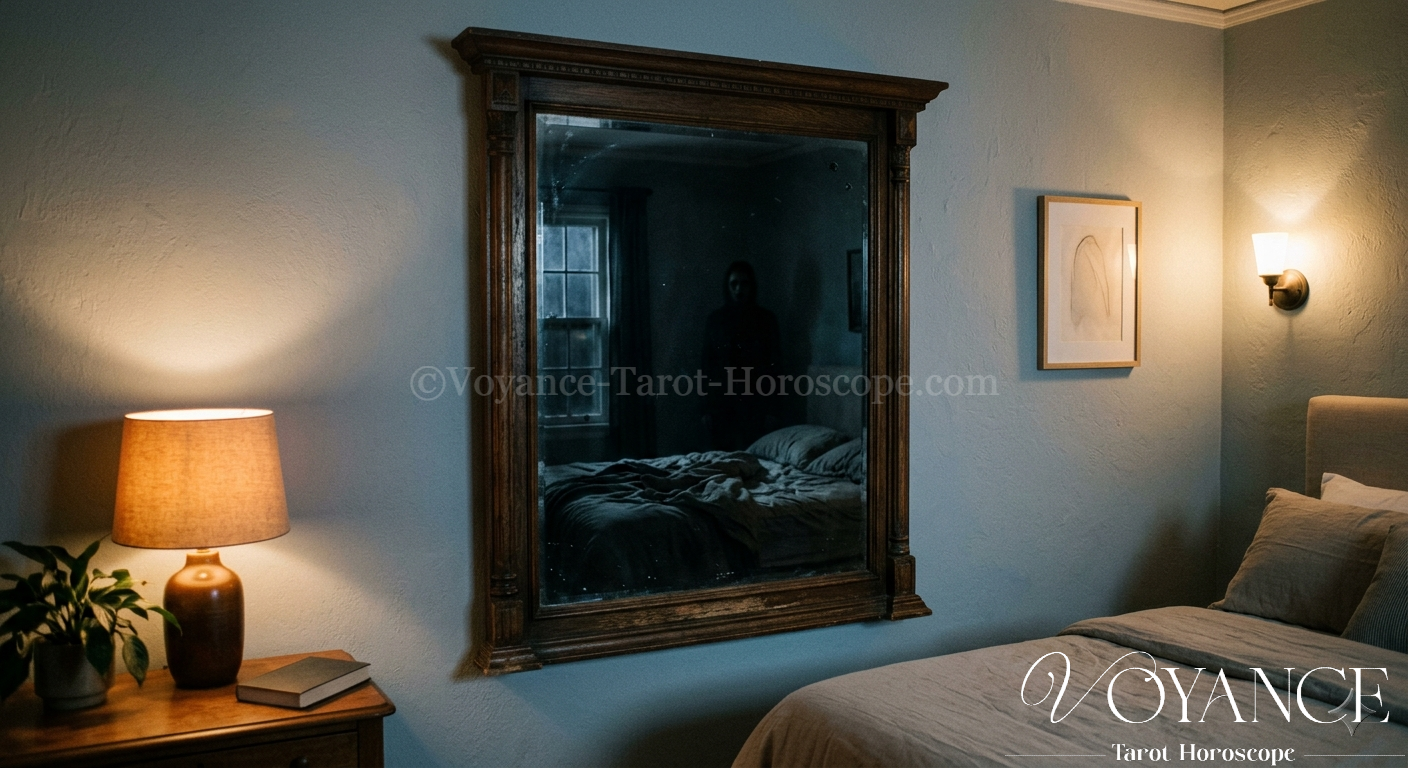 Blog de spiritualité 29 Chambre sombre et apaisée la nuit, miroir couvert d'un voile