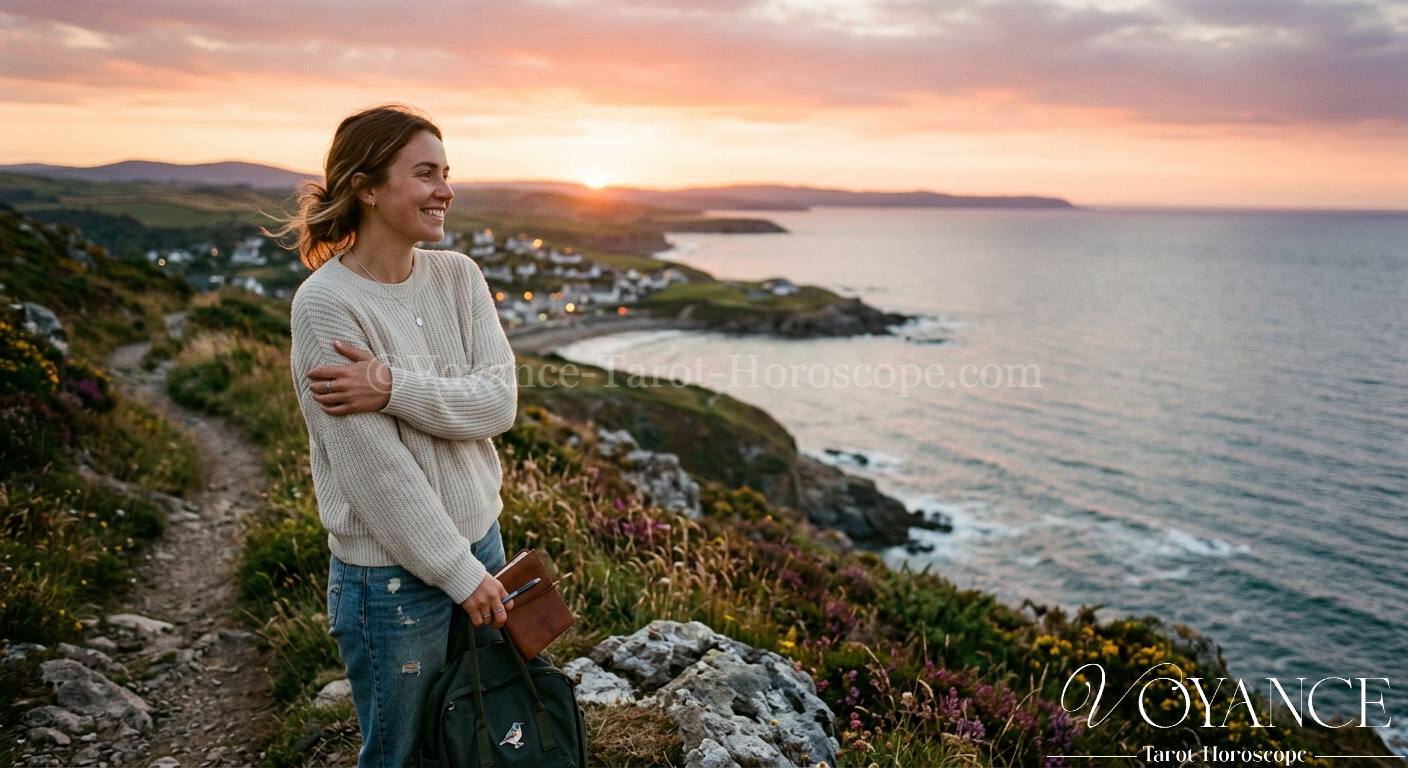 Femme debout face à l'horizon au lever du soleil, posture de reconstruction et d'espoir