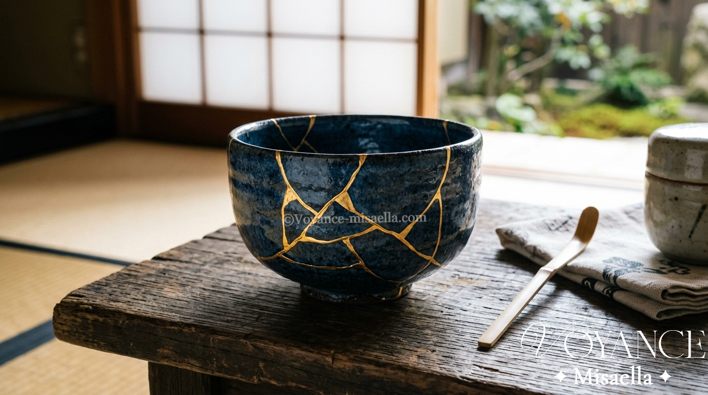 Pourquoi tout s'écroule avant un grand changement positif 3 bol de céramique brisé réparé à l'or selon l'art du kintsugi, symbole de renouveau après l'effondrement