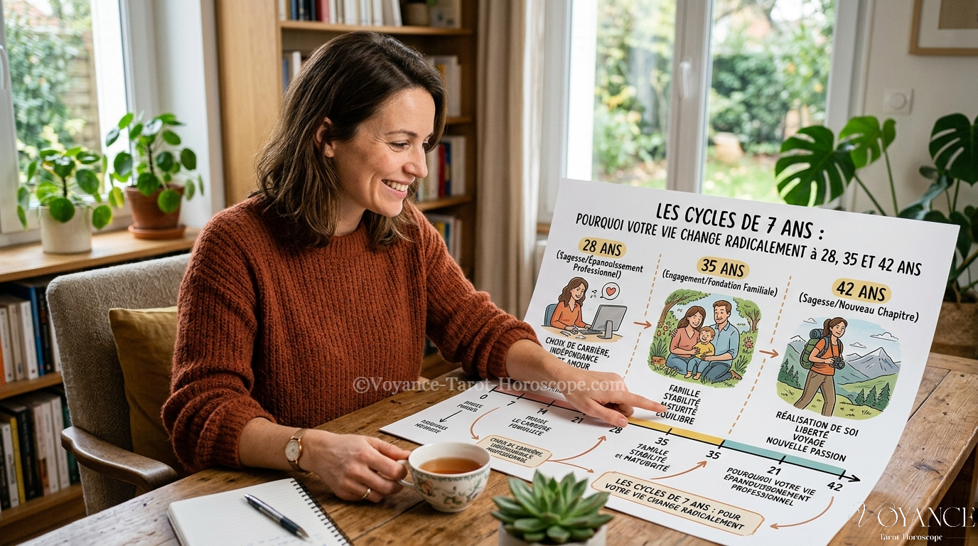 Blog de spiritualité 33 Les septénaires décrivent la vie en cycles de 7 ans. Pourquoi 28, 35 et 42 ans sont-ils des tournants ? Origines, astrologie, psychologie, mythes et conseils pour traverser ces passages.