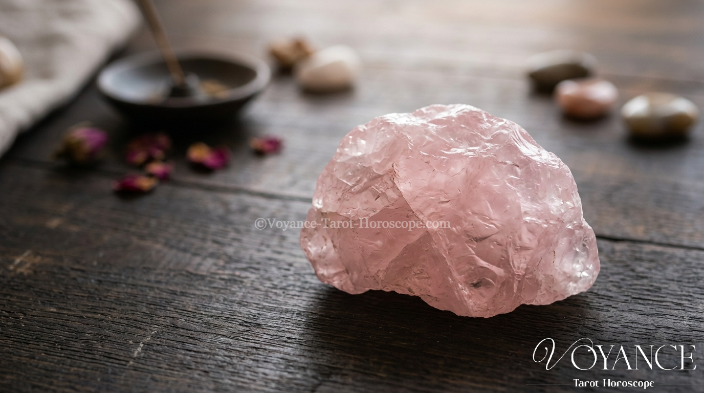 galet de quartz rose en forme de coeur, pierre de l'amour et de la douceur