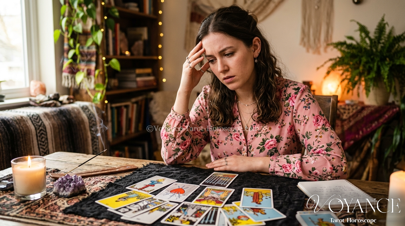 Tirage de tarot confus ou contradictoire ? Découvrez les vraies causes d'un blocage énergétique qui brouille les cartes et comment retrouver un tirage clair.