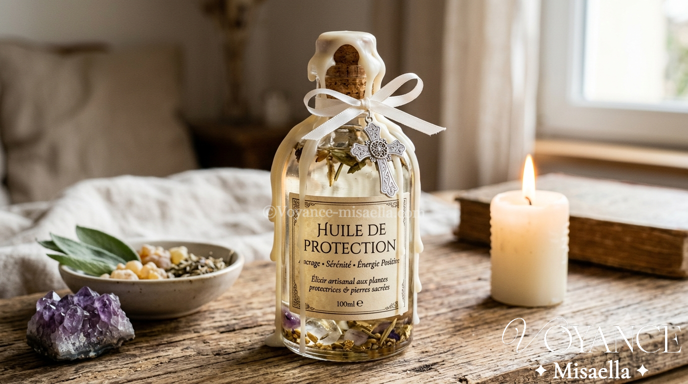 Huile de protection hoodoo : origines, recettes et usages 3 flacon d'apothicaire rempli d'huile ambrée avec romarin, laurier et clous de girofle, huile de protection hoodoo