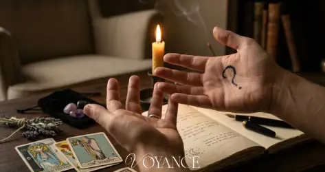 Bougie allumée et carnet ouvert pour une séance avec un médium