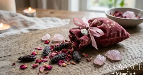 fève tonka magie, sachet d'amour, bain de charme, rituel d'attraction, magie rose, huile de Vénus