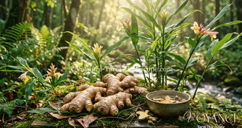 Le gingembre en magie verte : racine de feu, d'énergie et de passion. Découvrez ses vertus spirituelles, sa symbolique et comment l'utiliser en rituel.